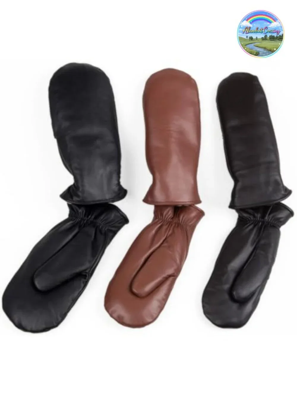 Genuine Shearling Sheepskin Lined Leather Mittens, Waterproof, Unisex Winter